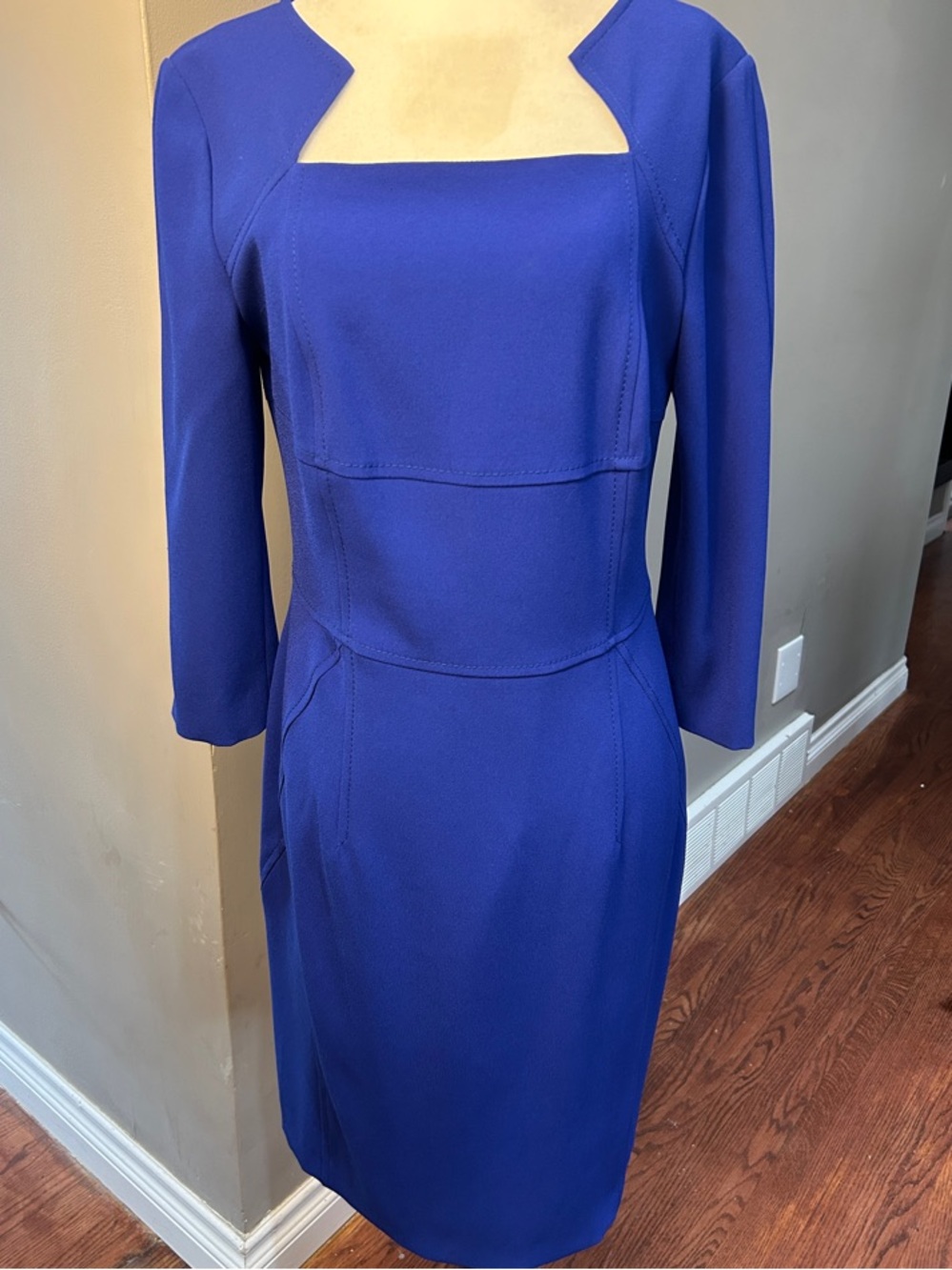 Laurel Women's Square-Neck 3/4 Sleeve lined Dress in Royal Blue